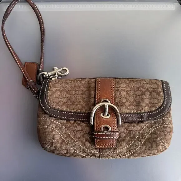 Coach Y2K Brown Signature Mini Wristlet - Picture 1 of 7
